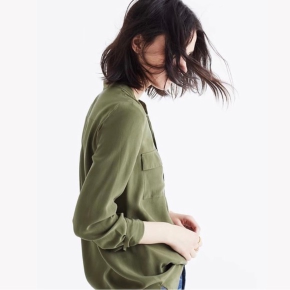 Madewell Olive Green Silk Lace-up Blouse Top XXS - Picture 2 of 10